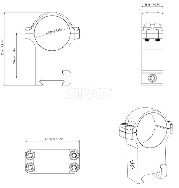 Кільця Vector Optics Сталеві 30 мм Weaver високі фото 2