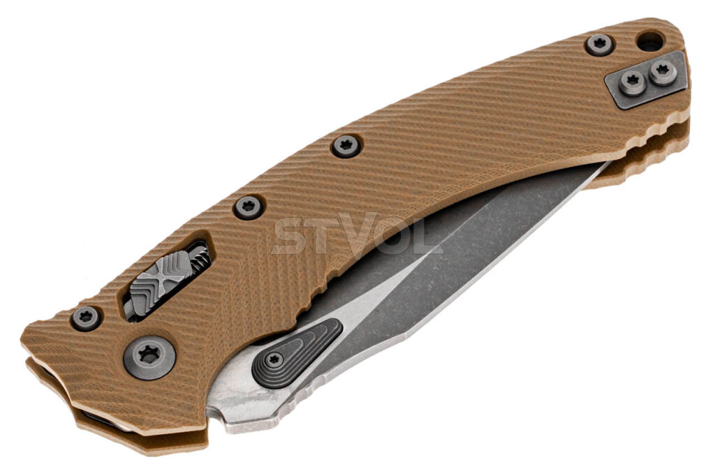 Ніж Microtech Amphibian Ram-Lok, клинок Apoc Fluted,  руків'я tan G10 фото 3