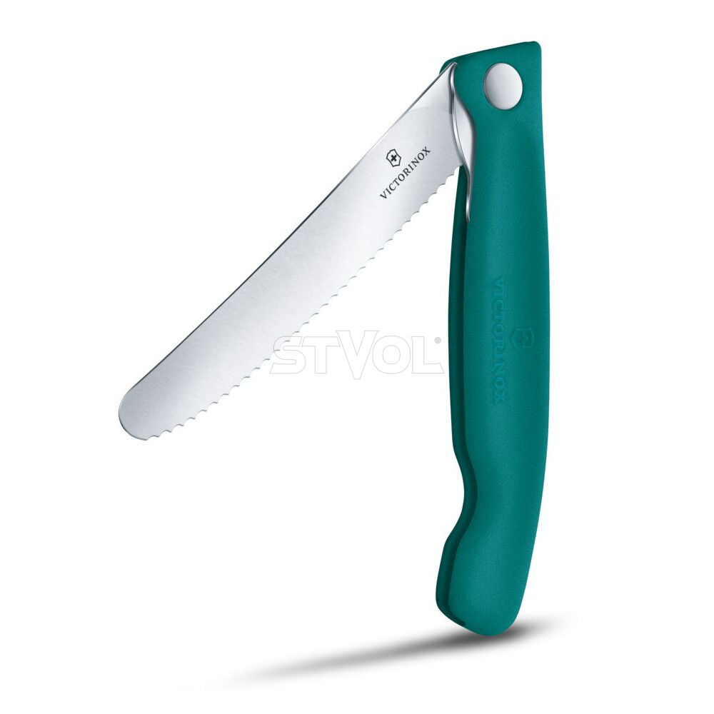 Ніж кухонний складний Victorinox SwissClassic 11 см, серрейтор, заокруглений, зелений фото 5