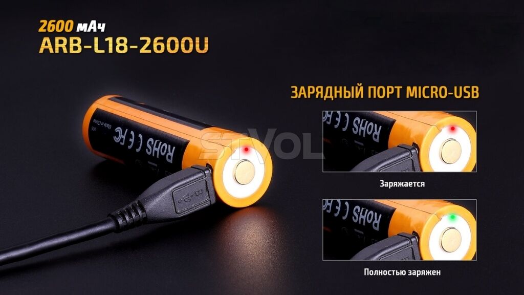 ARB-L18-2600U Акумулятор 18650 Fenix (2600 mAh) Li-ion micro usb зарядка Фото 6