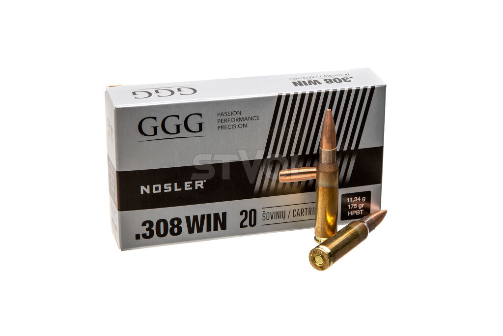 Патрон нарезной GGG k.308 Win, NOSLER HPBT, 175gr (11,3 г)