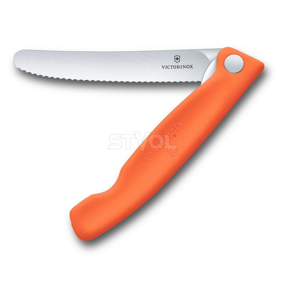 Ніж кухонний складний Victorinox SwissClassic 11 см, серрейтор, заокруглений, помаранчевий фото
