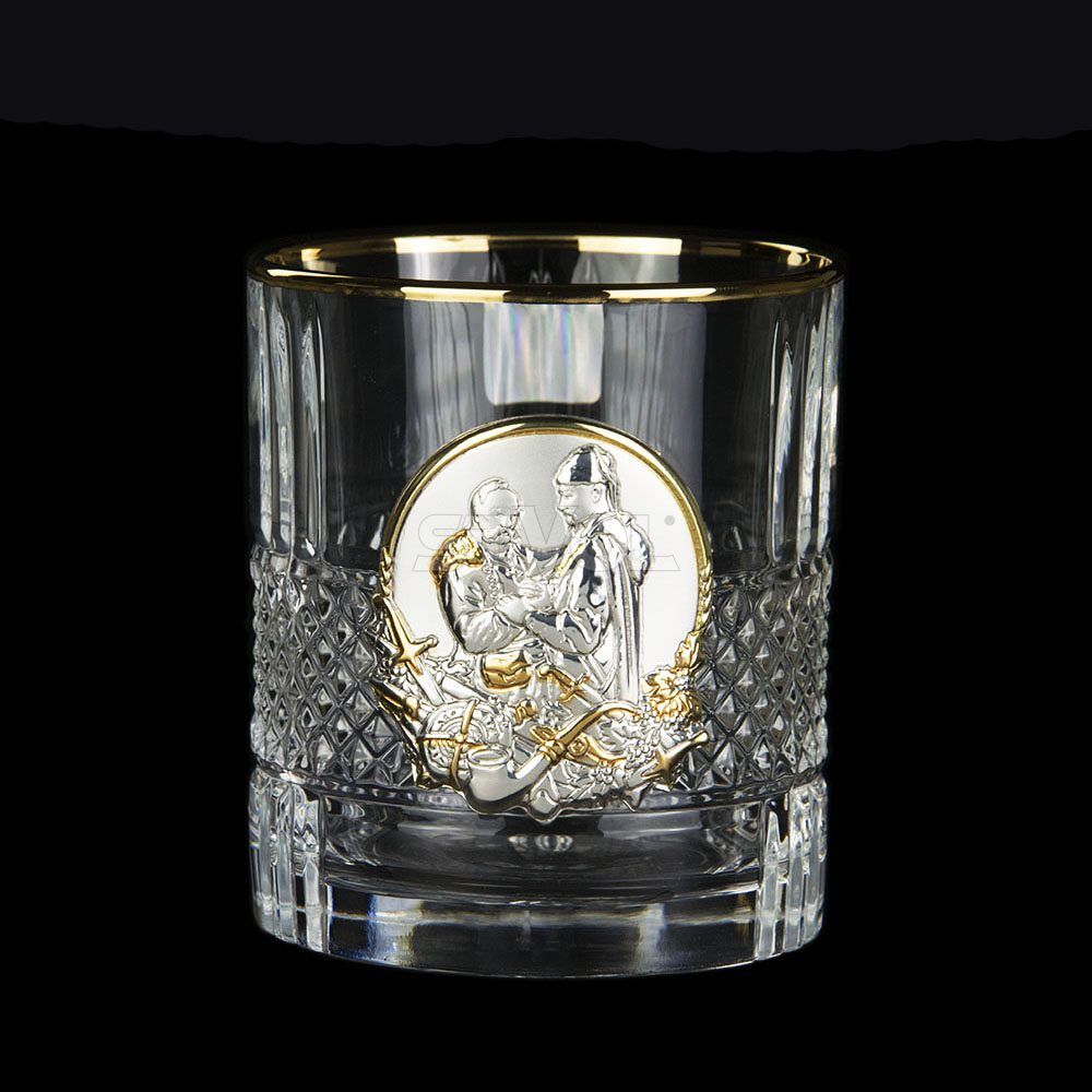 Набор для виски Boss Crystal "Казаки", 6 бокалов Brill Gold,  накладки золото Фото 6