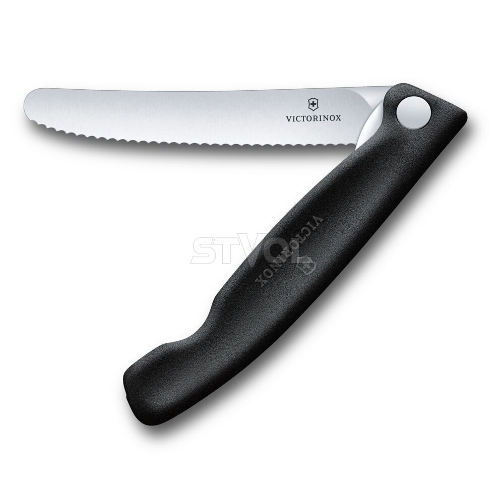 Ніж кухонний складний Victorinox SwissClassic 11 см, серрейтор, заокруглений, чорний фото