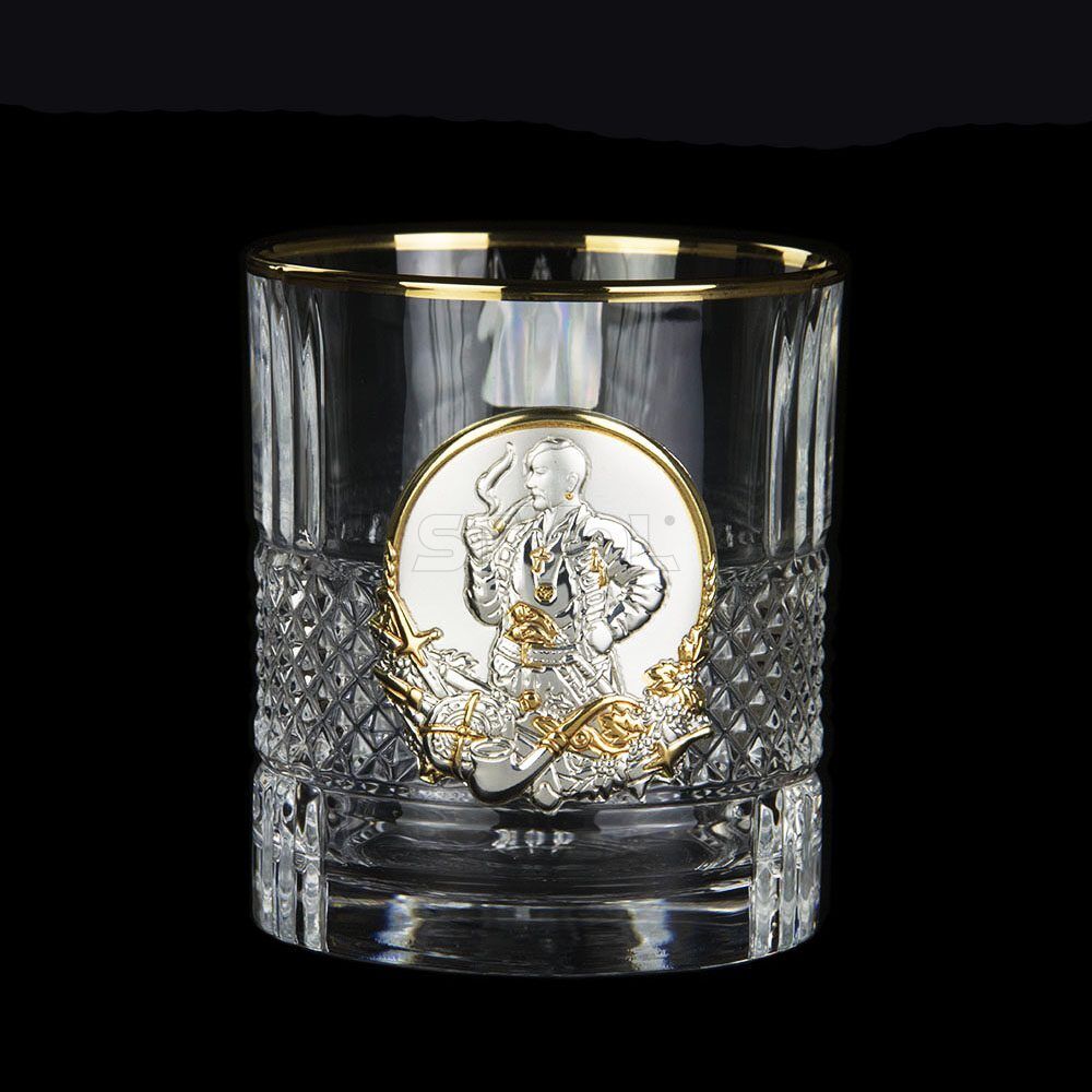 Набор для виски Boss Crystal "Казаки", 6 бокалов Brill Gold,  накладки золото Фото 4