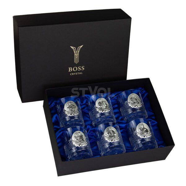 Набор для виски Boss Crystal "Казаки", 6 бокалов, накладки серебро