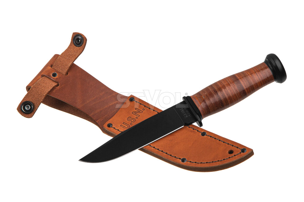 Нож Ka-Bar Mark I, черный, наборная кож. рукоять, кожаный чехол Фото 5