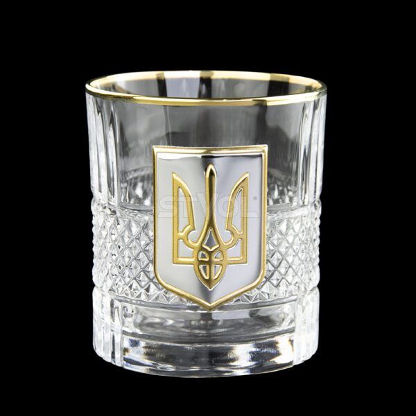 Набор для виски "Гербовый с трезубцем" 5 предметов Boss Crystal, графин, 4 бокала, серебро, золото, хрусталь Фото 3