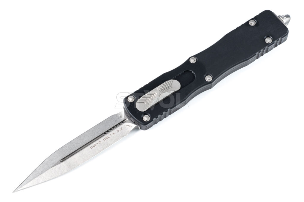 Ніж Microtech Dirac Delta D/E OTF, stonewash клинок, чорне руків'я фото