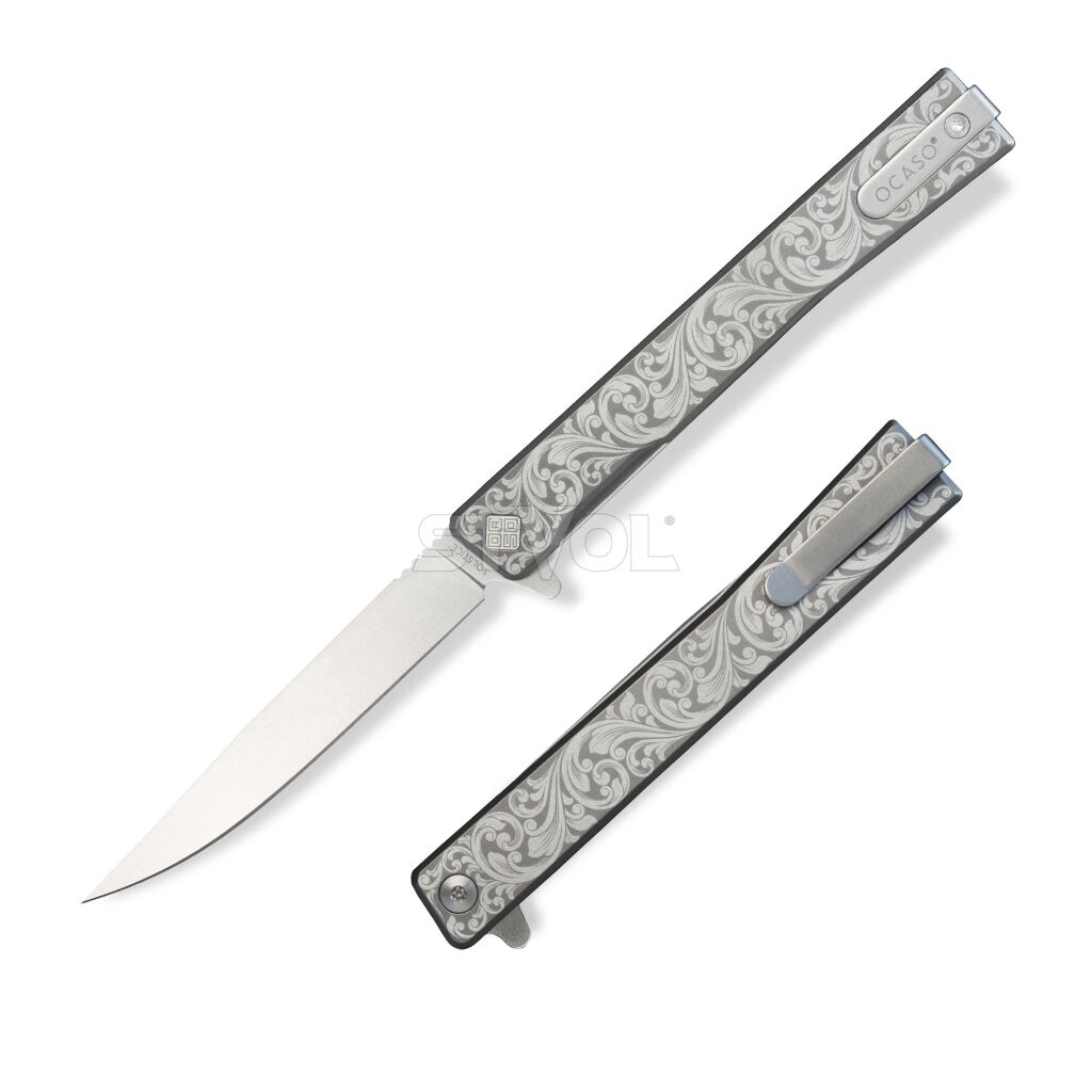 Нож Ocaso "Solstice", Engraved  titanium, Scroll Pattern, Satin