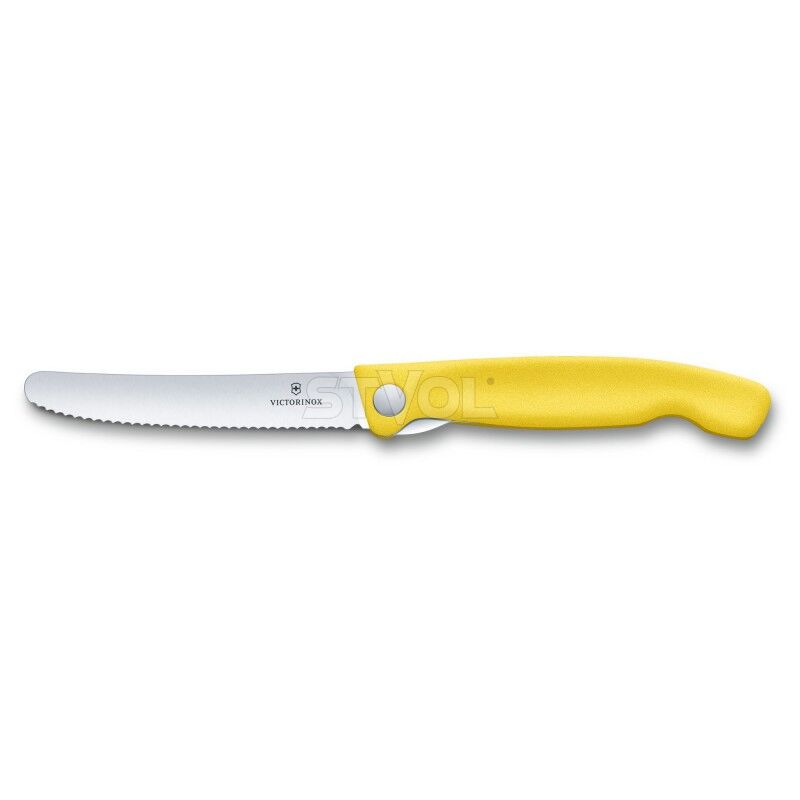 Ніж кухонний складний Victorinox SwissClassic 11 см, серр., заокруглений, жовтий, блістер фото 3