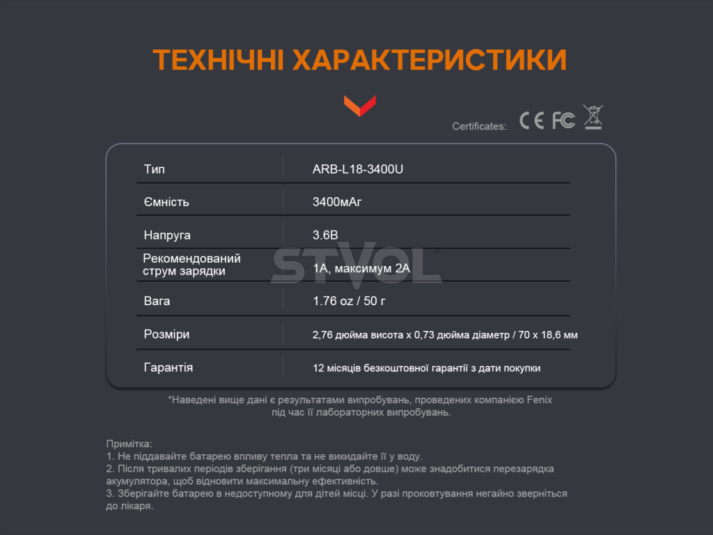 ARB-L18-3400U Акумулятор 18650 Fenix (3400 mAh) micro usb зарядка фото 8