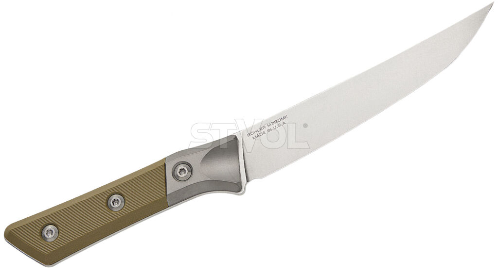 Обробний кухонний ніж Microtech Boning 6.125" Stonewash  OD Green G-10 з больстером фото 2