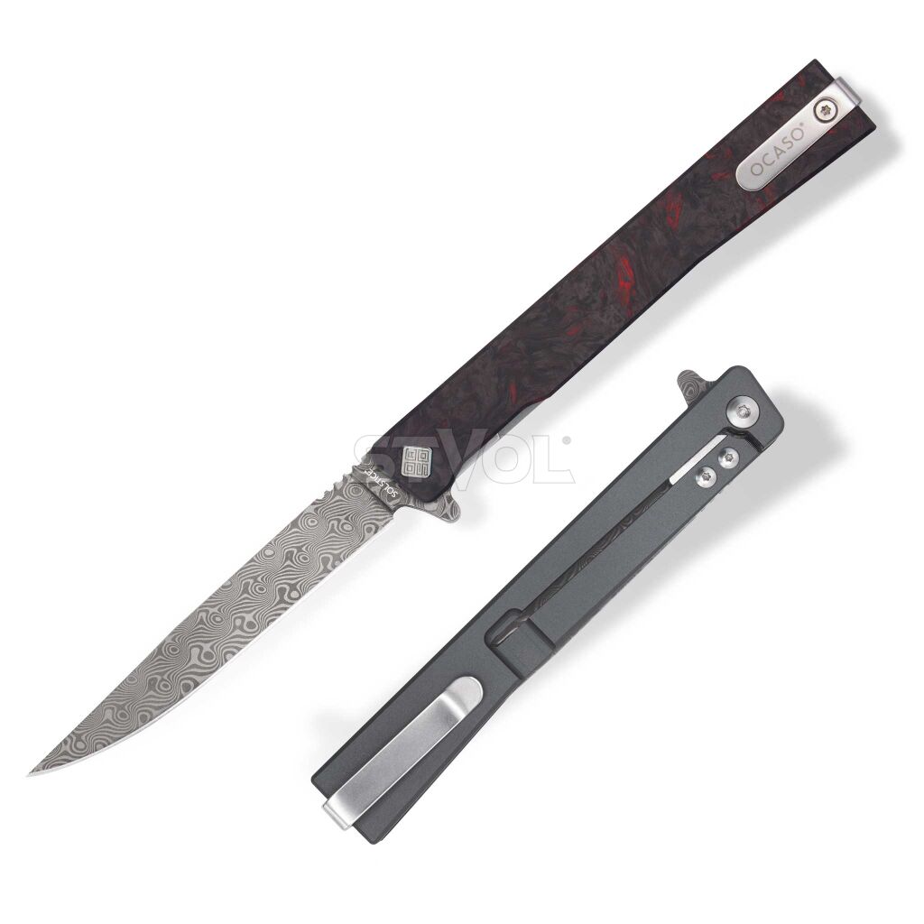 Ніж Ocaso "Solstice", Fat Carbon Red, Damascus фото