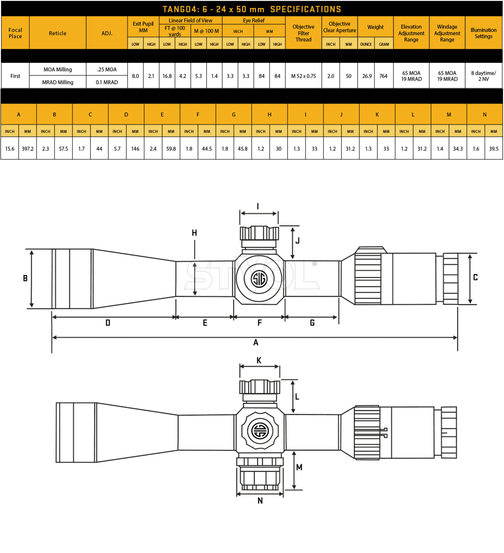 Прицел оптический Sig Optics TANGO4 6-24x50mm, 30mm, FFP, MRAD ILLUM RETICLE, SIDE FOCUS Фото 8