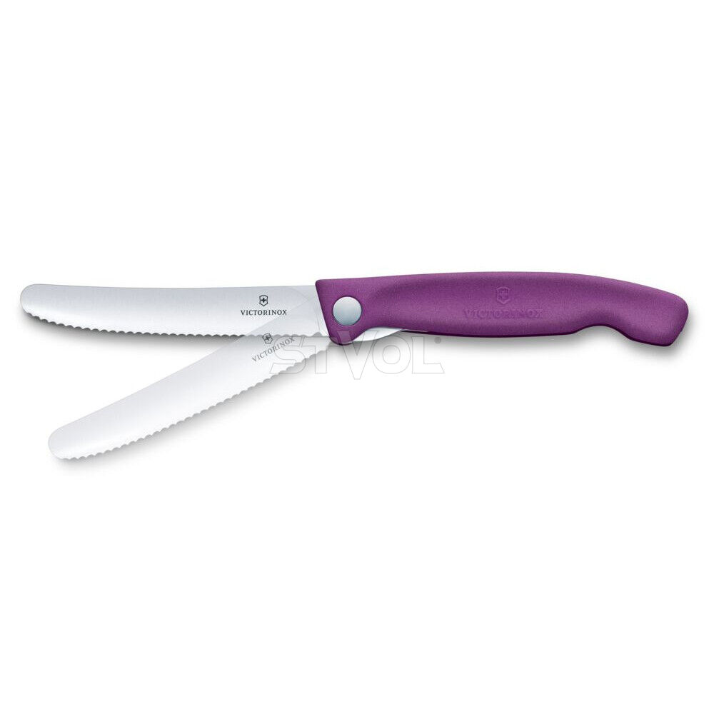 Ніж кухонний складний Victorinox SwissClassic 11 см, серрейтор, заокруглений, фіолетовий фото 3