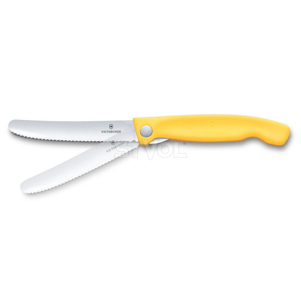 Ніж кухонний складний Victorinox SwissClassic 11 см, серрейтор, заокруглений, жовтий фото 3
