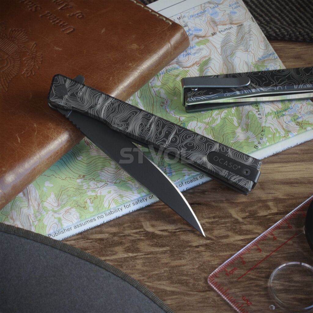 ж Ocaso "Solstice", Engraved titanium Topo Pattern, Black фото 4