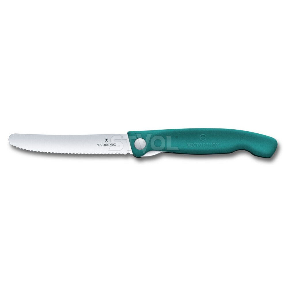 Ніж кухонний складний Victorinox SwissClassic 11 см, серрейтор, заокруглений, зелений фото 2