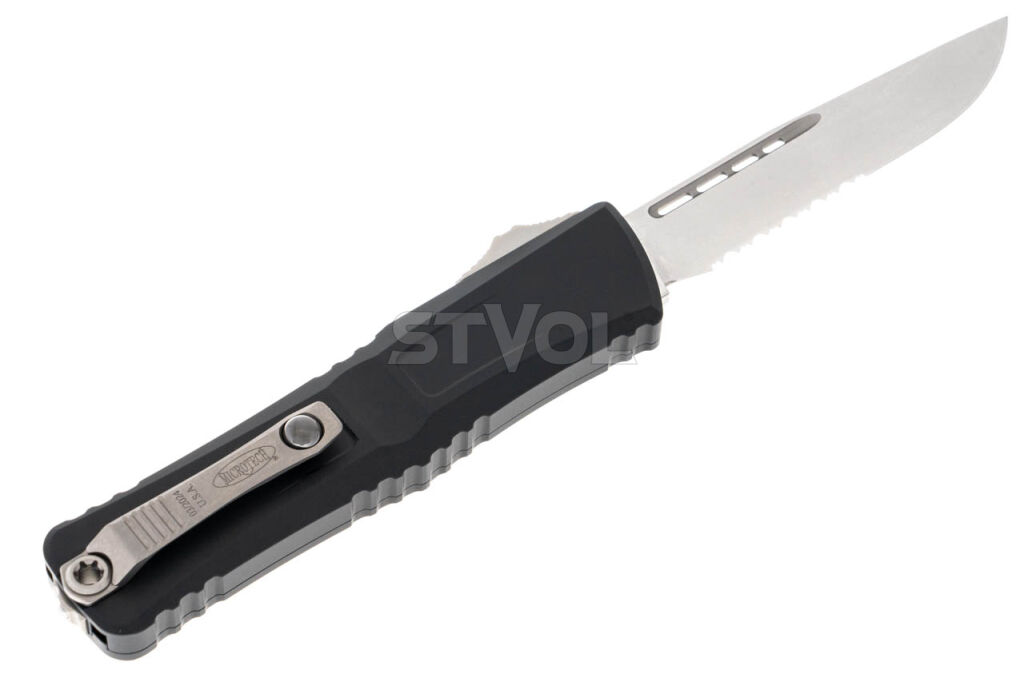 Ніж Microtech Combat Troodon Gen III OTF, stonewash. напівсерретор, чорний фото 2