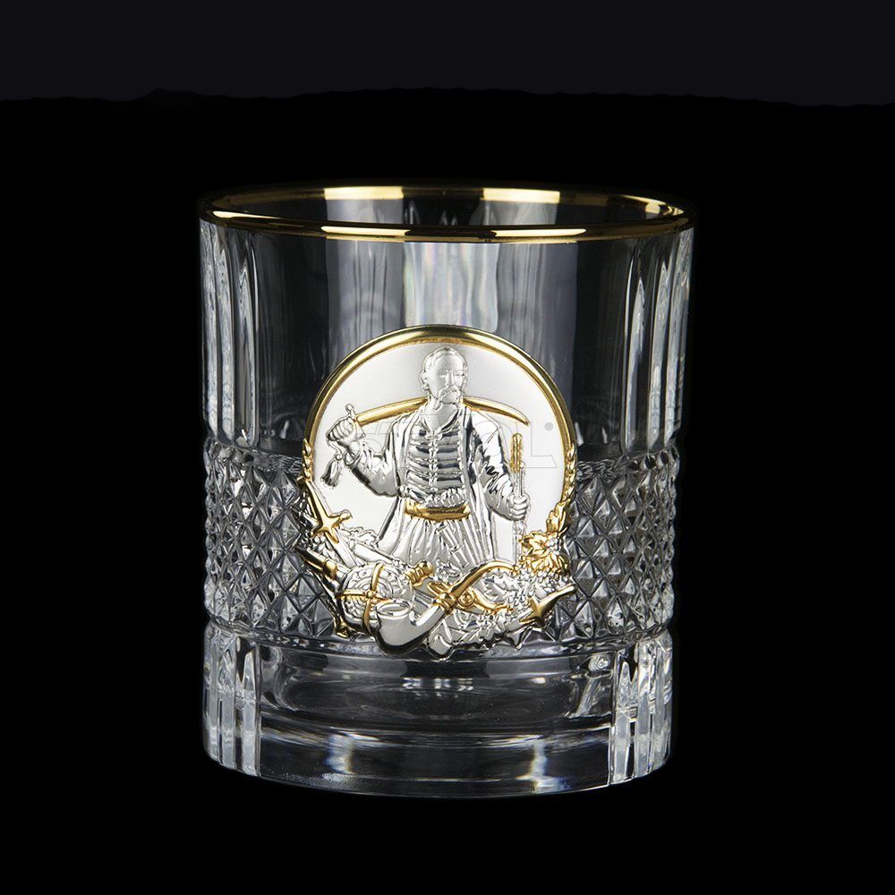 Набор для виски Boss Crystal "Казаки", 6 бокалов Brill Gold,  накладки золото Фото 3
