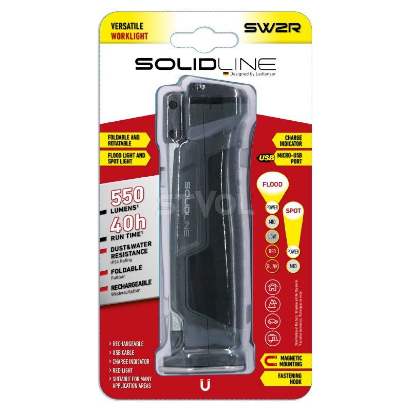 Фонарь Solidline SW2R, заряжаемый, с магнитом и режимом красного света, 550/230/25 Фото 5