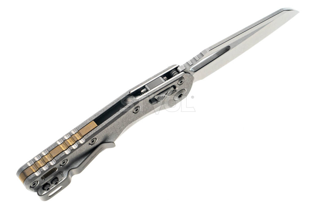 Нож Microtech MSI Ram-Lok Marfione Select Stonewash Slab side Titanium w/bronze Фото 3
