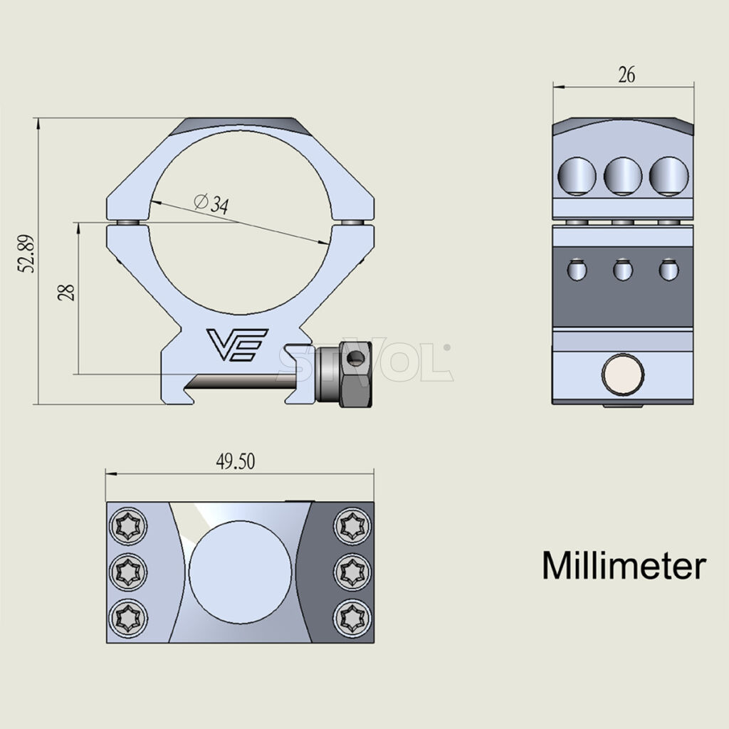 Кільця Vector Optics X-Accu 34 мм Weaver низькі фото 2