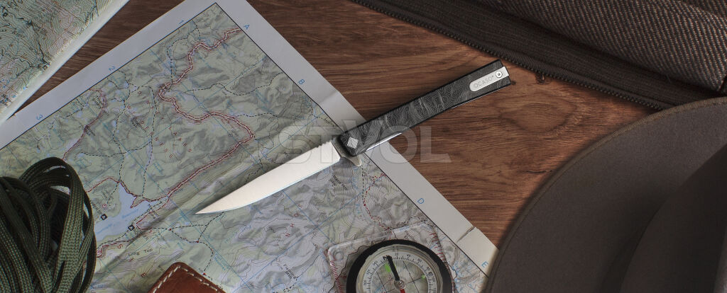 Ніж Ocaso "Solstice", Engraved titanium, Topo Pattern, Satin фото 2