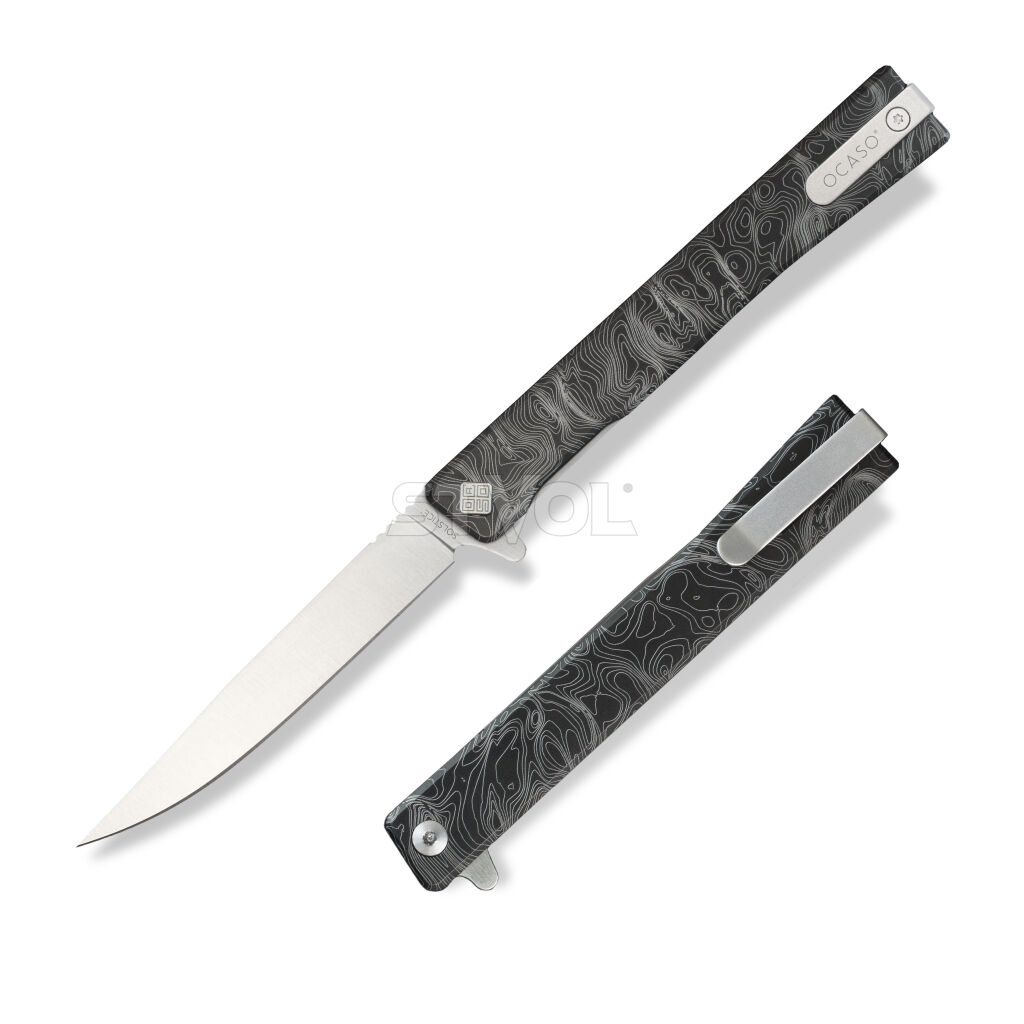 Ніж Ocaso "Solstice", Engraved titanium, Topo Pattern, Satin фото