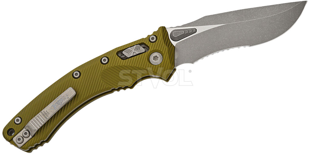 Ніж Microtech Amphibian Ram-Lok, клинок напівсер. Apoc Fluted,  руків'я G10 OD Green фото 2