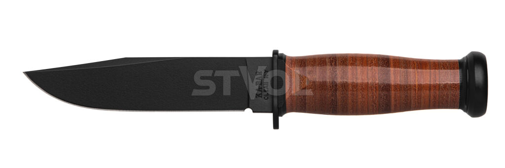 Нож Ka-Bar Mark I, черный, наборная кож. рукоять, кожаный чехол Фото 3