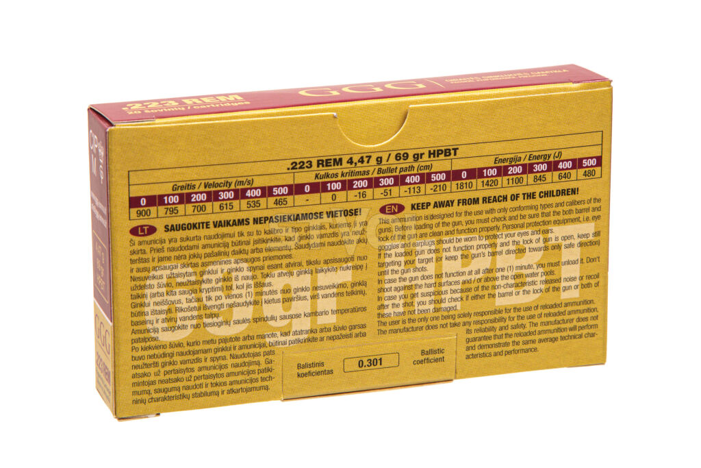 Патрон нарізний GGG k.223 Rem HPBT NOSLER 69gr (4,47 г) фото 2