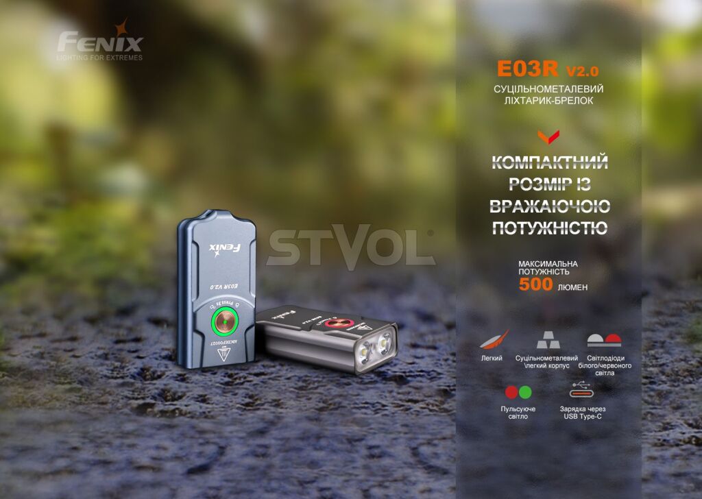 E03RV20GR Ліхтар наключний Fenix E03R V2.0, сірий фото 4