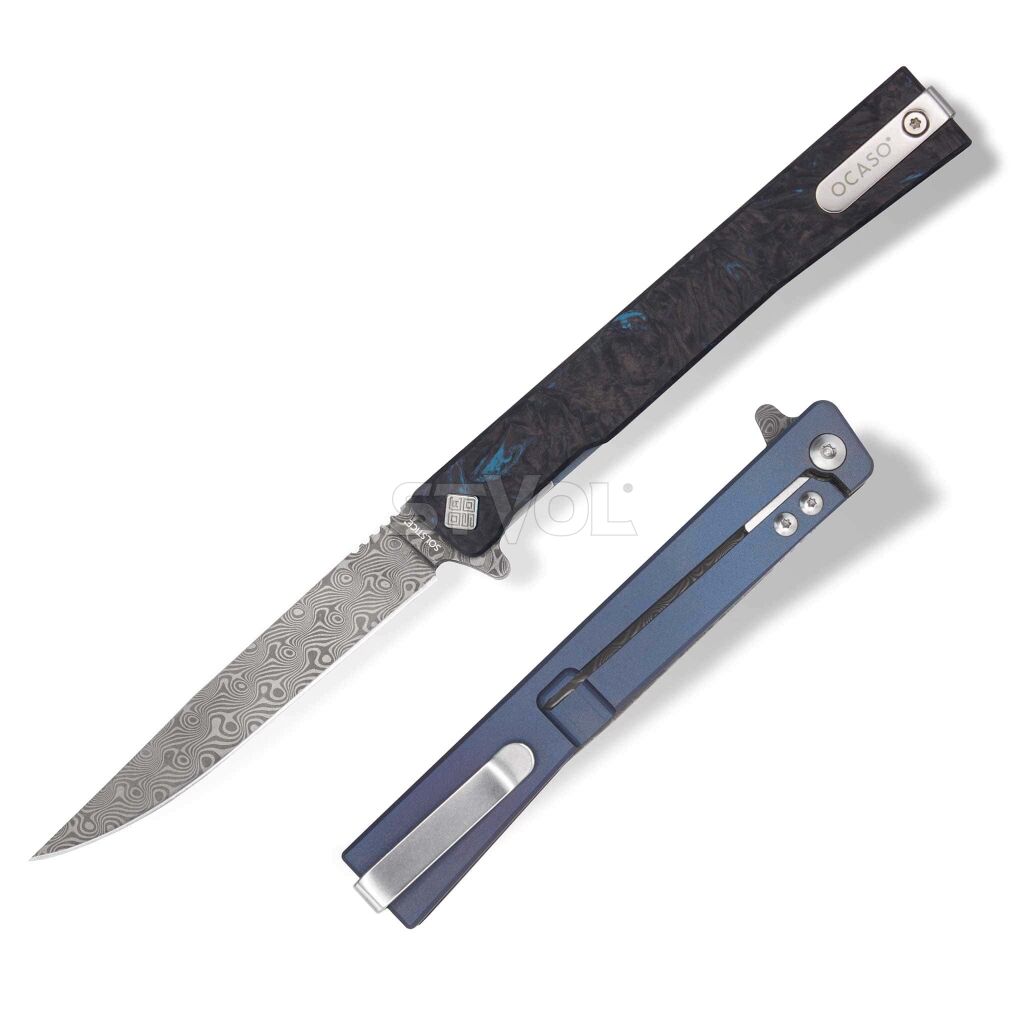 Нож Ocaso "Solstice", Fat Carbon Blue, Damascus