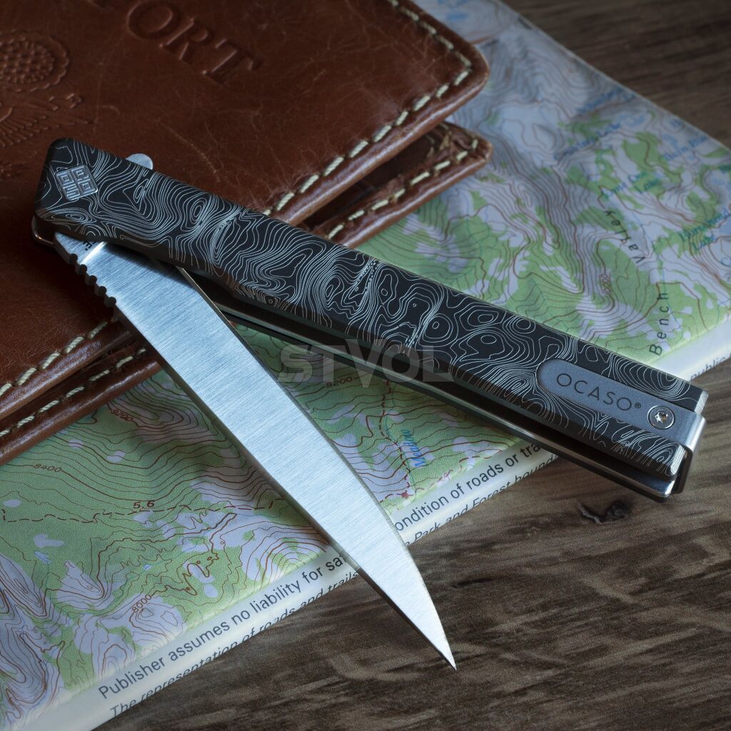 Ніж Ocaso "Solstice", Engraved titanium, Topo Pattern, Satin фото 6