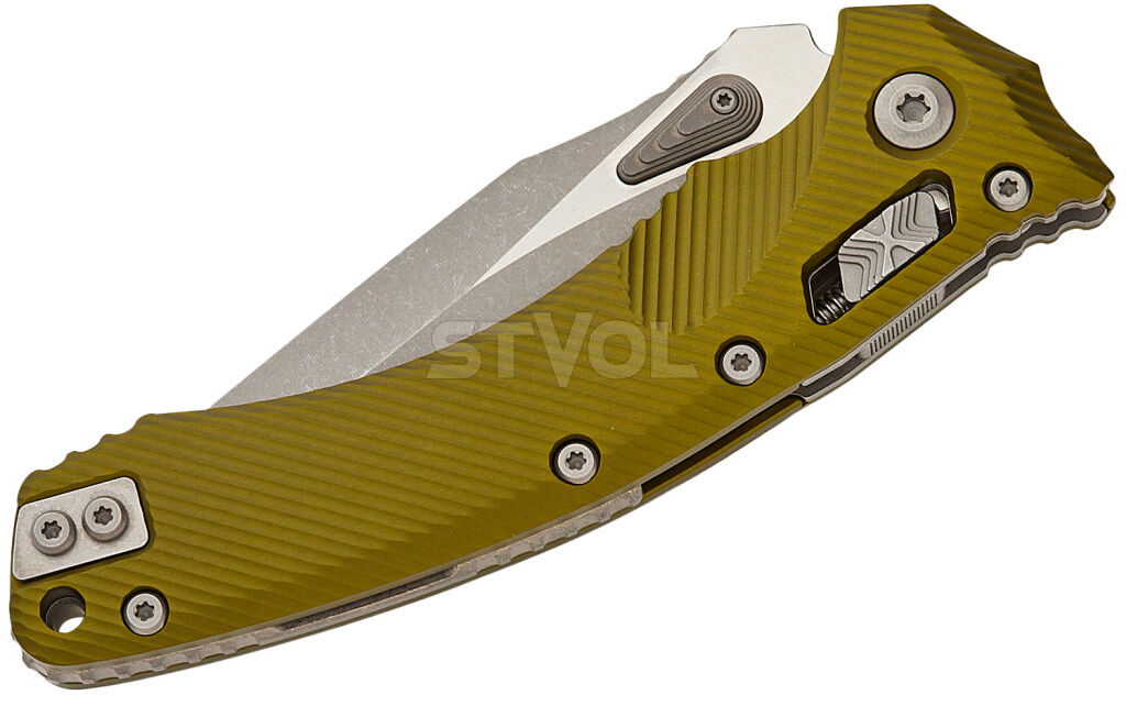 Ніж Microtech Amphibian Ram-Lok, клинок напівсер. Apoc Fluted,  руків'я G10 OD Green фото 3