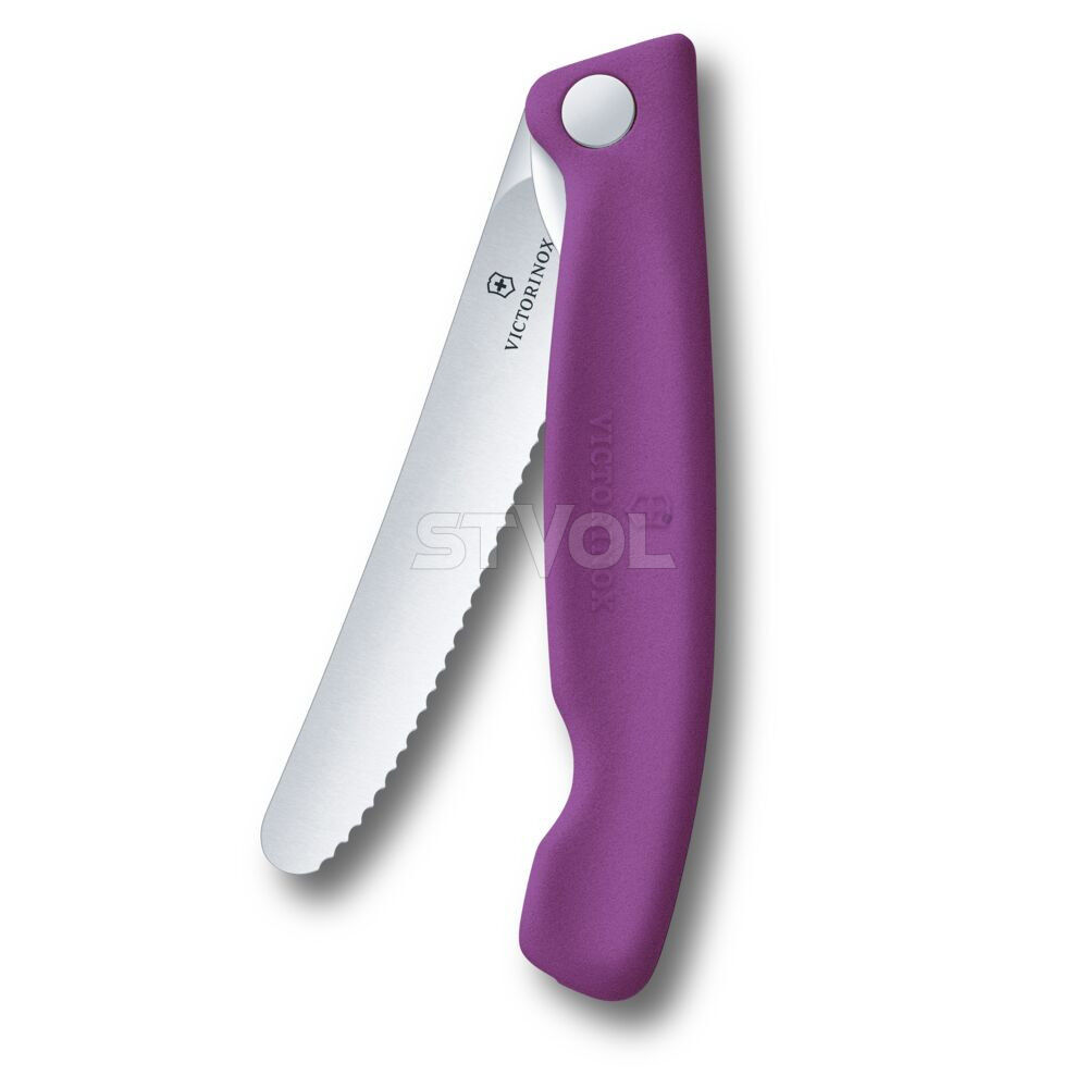 Ніж кухонний складний Victorinox SwissClassic 11 см, серрейтор, заокруглений, фіолетовий фото 2