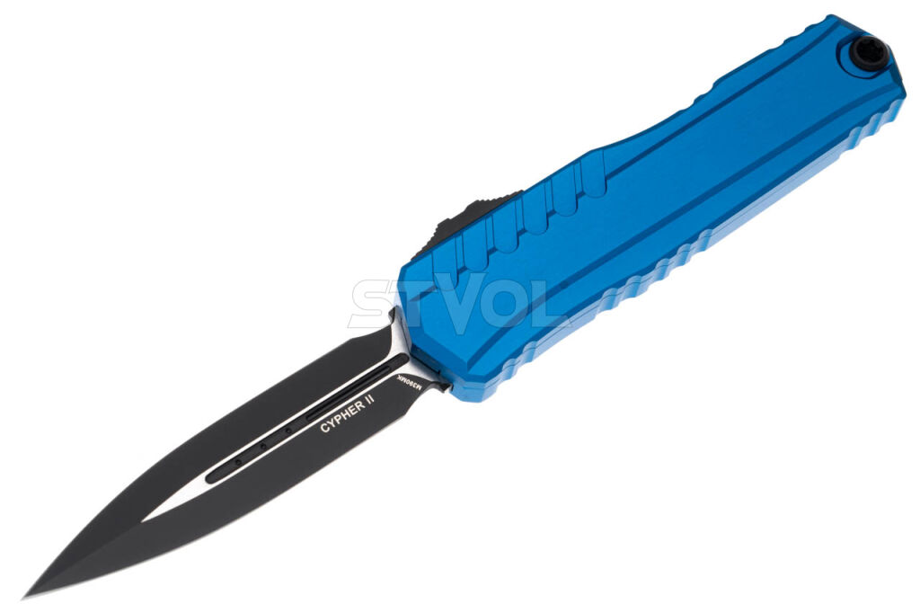 Ніж Microtech Cypher II D/E OTF, чорний клинок, блакитне руків'я фото