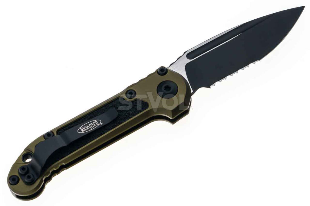 Ніж Microtech L.U.D.T S/E Gen III.,  чорний клинок, напівсеррейтор, руків'я  OD green фото 2