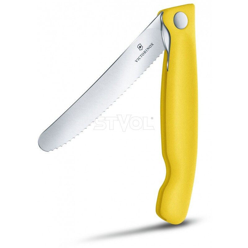 Ніж кухонний складний Victorinox SwissClassic 11 см, серр., заокруглений, жовтий, блістер фото 5