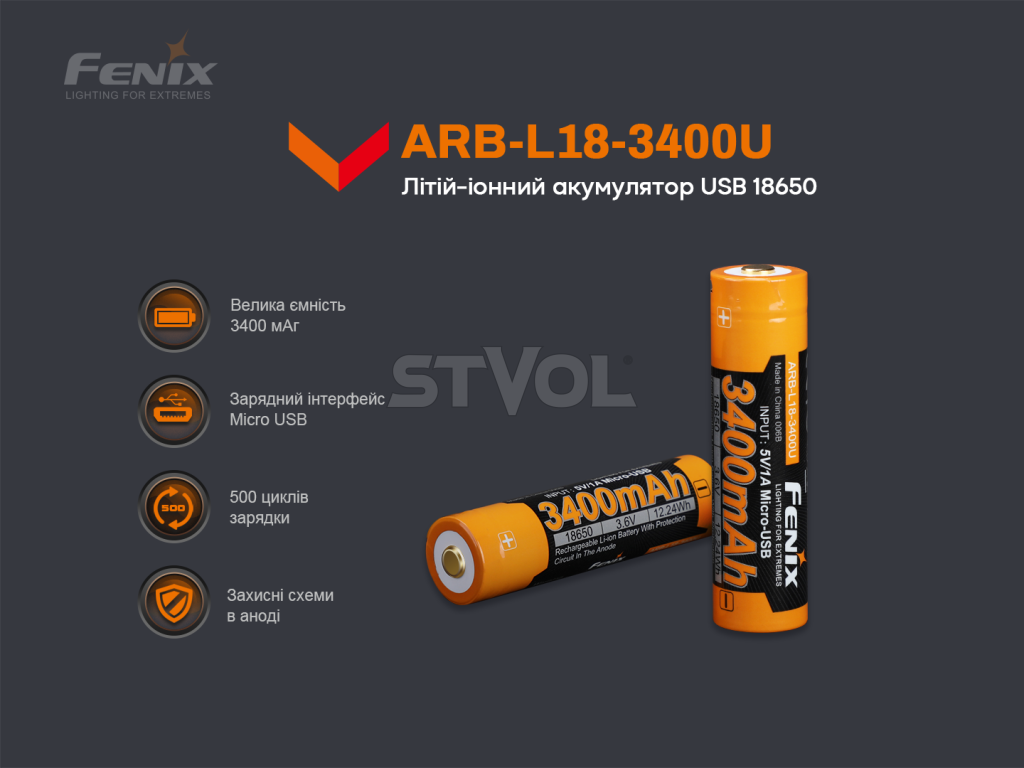 ARB-L18-3400U Акумулятор 18650 Fenix (3400 mAh) micro usb зарядка фото 9