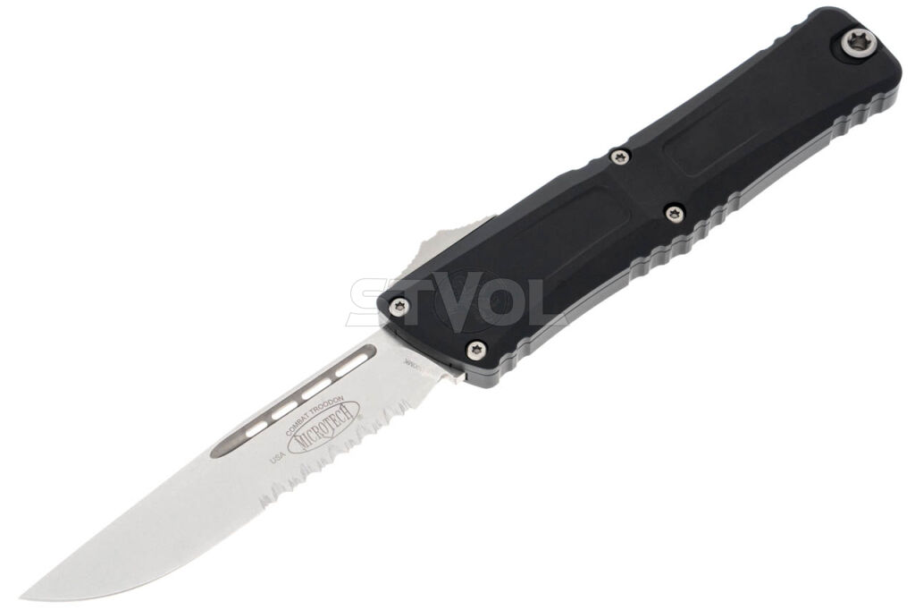 Ніж Microtech Combat Troodon Gen III OTF, stonewash. напівсерретор, чорний фото