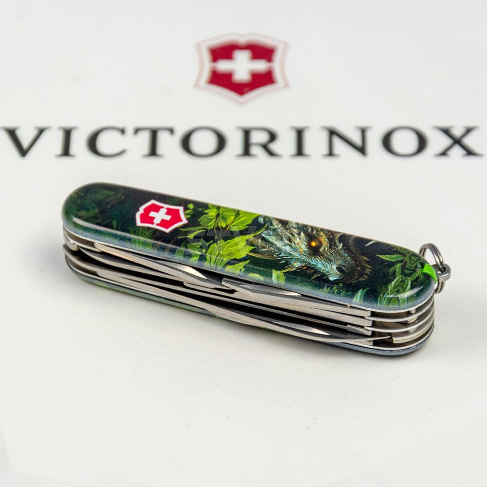 Нож Victorinox Swiss Army Huntsman Zodiac Зеленый деревянный дракон Фото 6