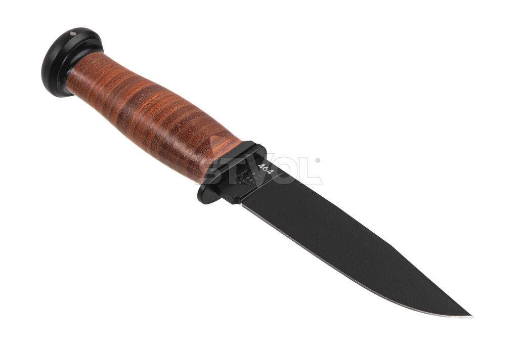 Нож Ka-Bar Mark I, черный, наборная кож. рукоять, кожаный чехол Фото 2