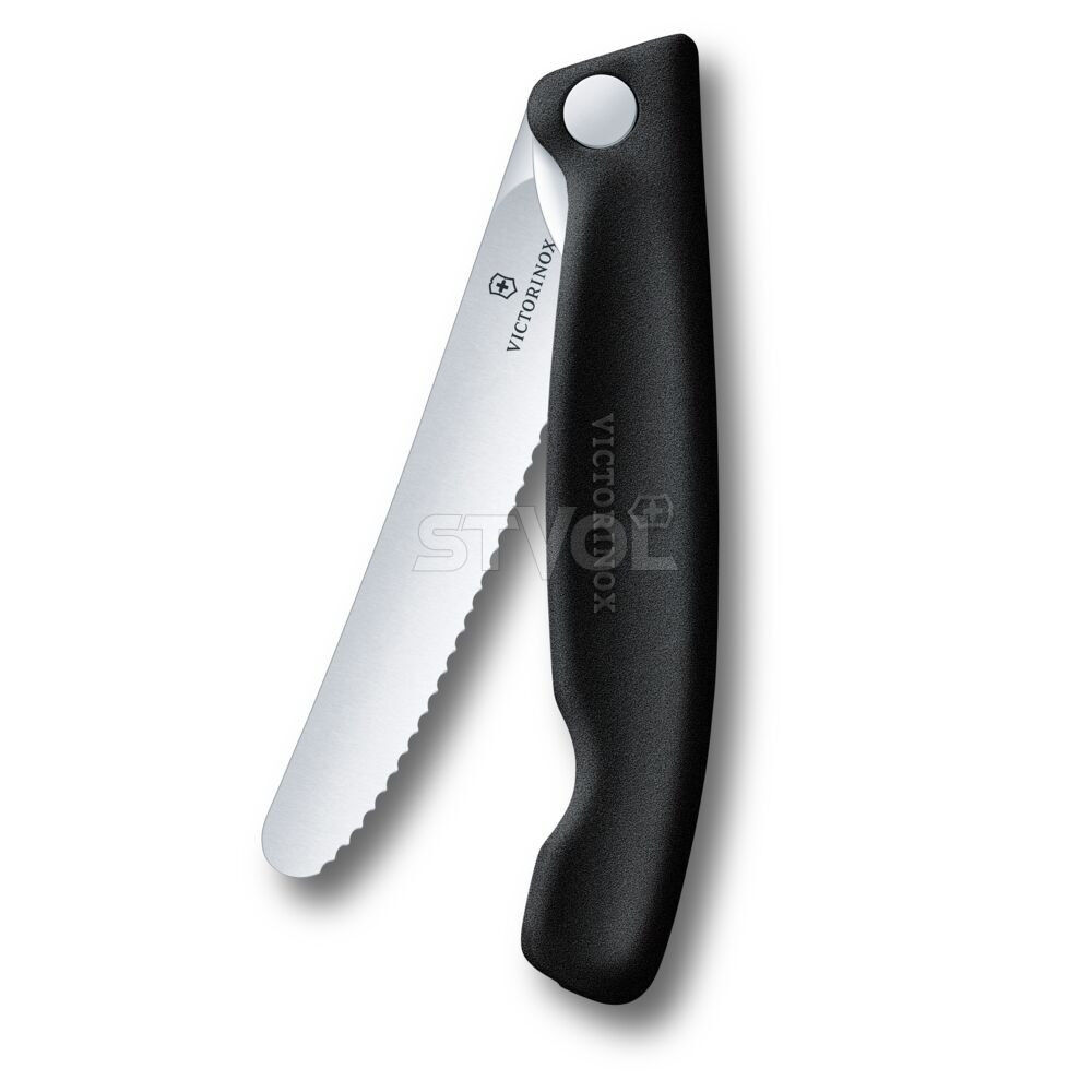 Ніж кухонний складний Victorinox SwissClassic 11 см, серрейтор, заокруглений, чорний фото 2
