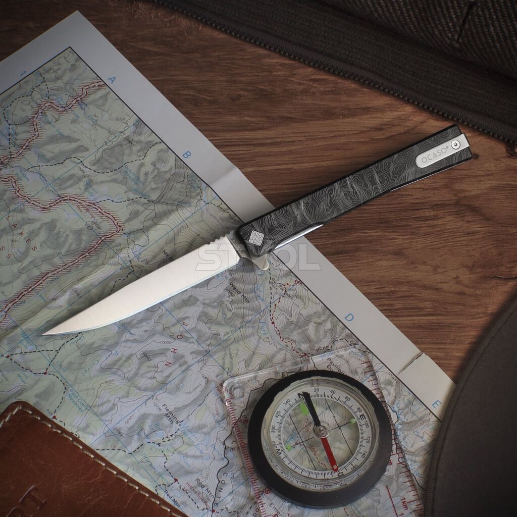 Ніж Ocaso "Solstice", Engraved titanium, Topo Pattern, Satin фото 4