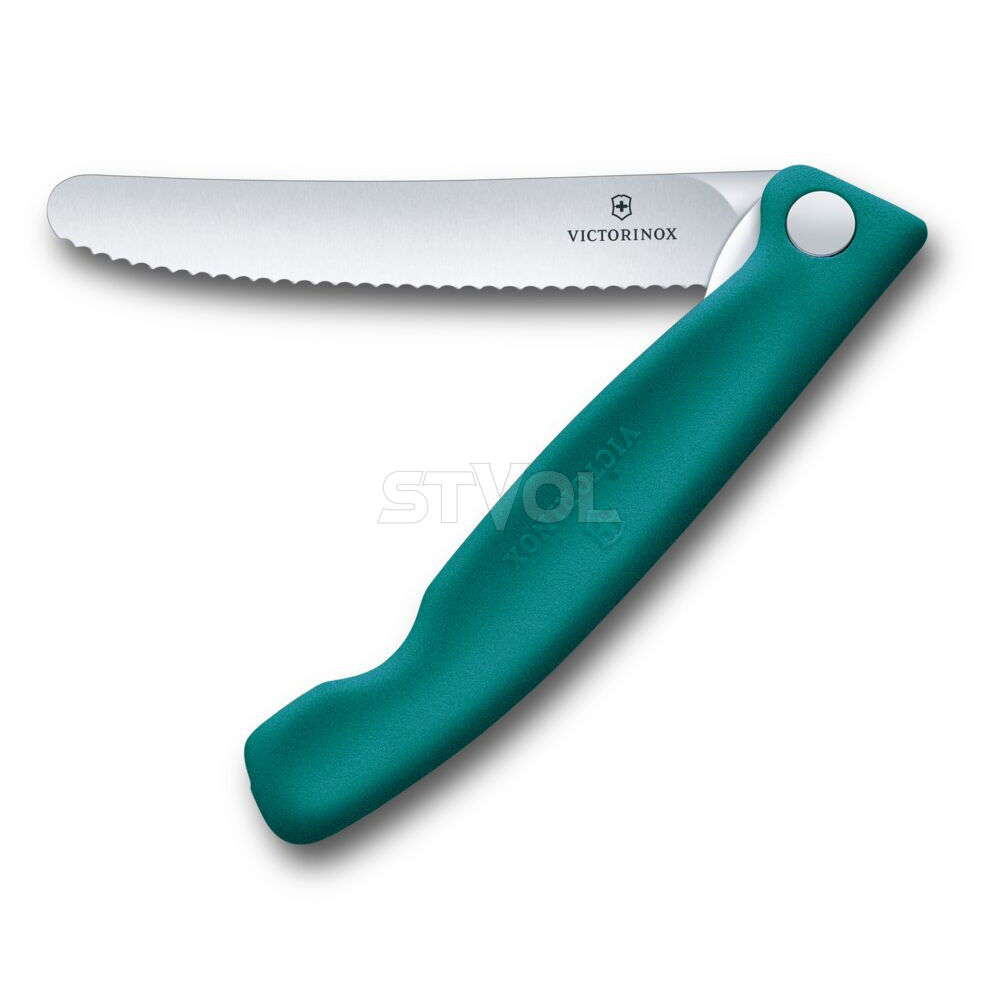 Ніж кухонний складний Victorinox SwissClassic 11 см, серрейтор, заокруглений, зелений фото