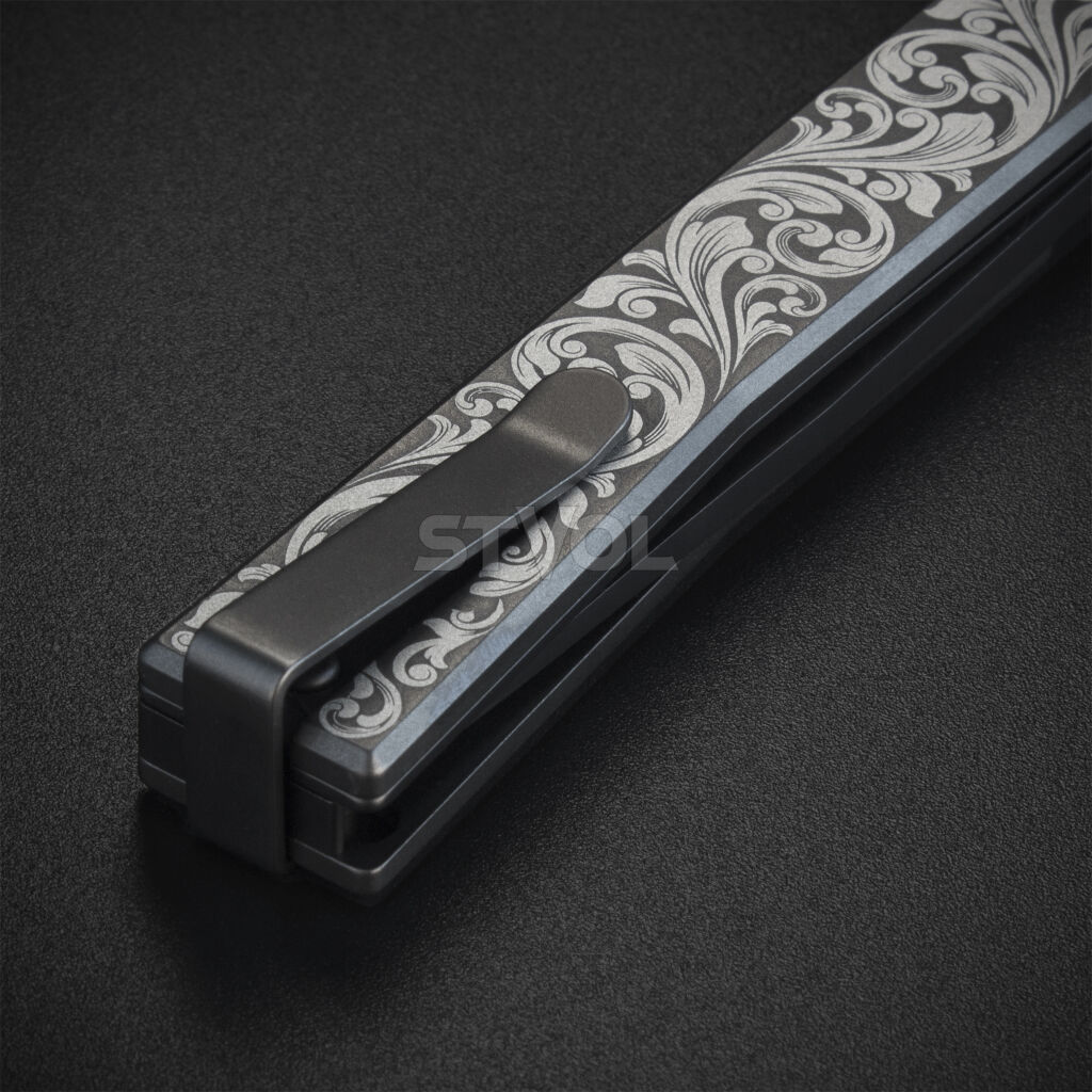 Нож Ocaso "Solstice", Engraved  titanium Scroll Pattern, Black Фото 3