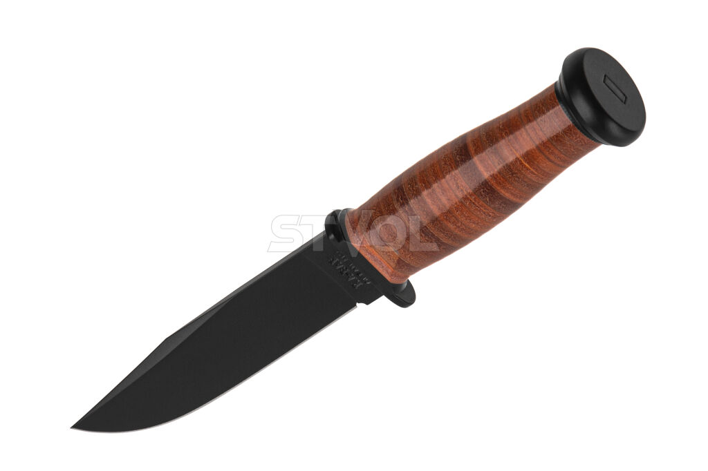 Нож Ka-Bar Mark I, черный, наборная кож. рукоять, кожаный чехол